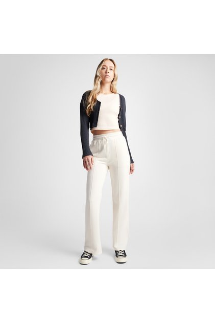 Wide-Leg French Terry Kadın Krem Eşofman Altı
