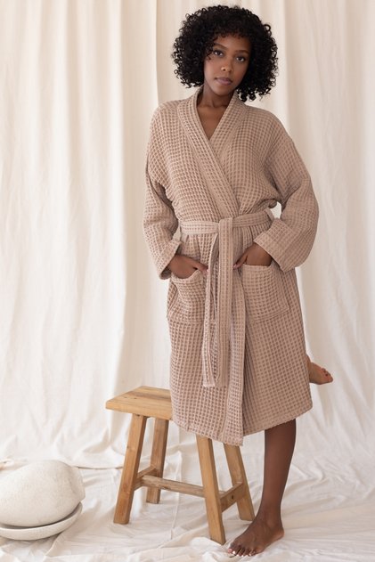 100% Cotton Unisex Kimono Bathrobe with Pockets Waffle Weaving Quick Dry and Color Options