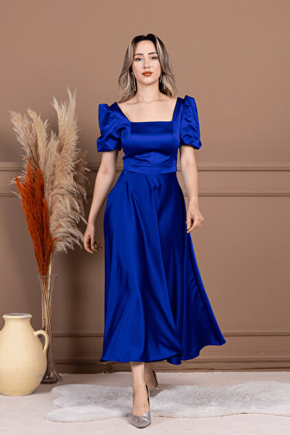 cobalt blue midi dress with sleeves Steve Madden Women's Blare Mesh Asymmetrical-Hem Midi Dress - Cobalt main image 0