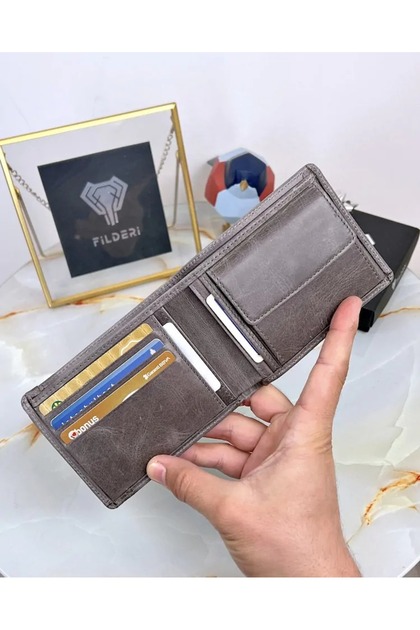 Genuine Leather Wallet Multi-Compartment Card Holder Gray Color 2025