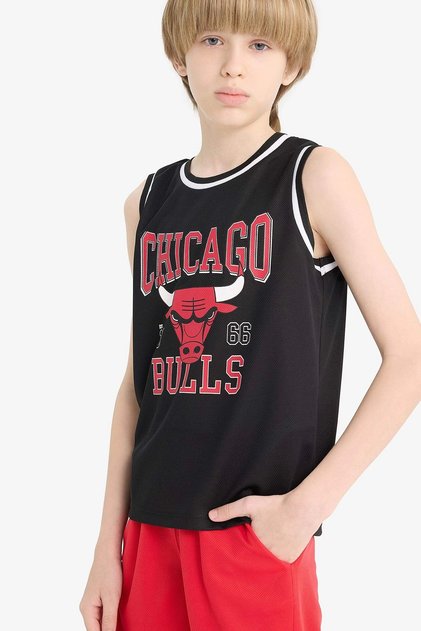 E4846 Black Boy's Nba Chicago Bulls Crew Neck Singlet