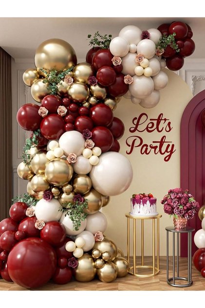 Dark Red Gold Balloon Chain 90 Pieces