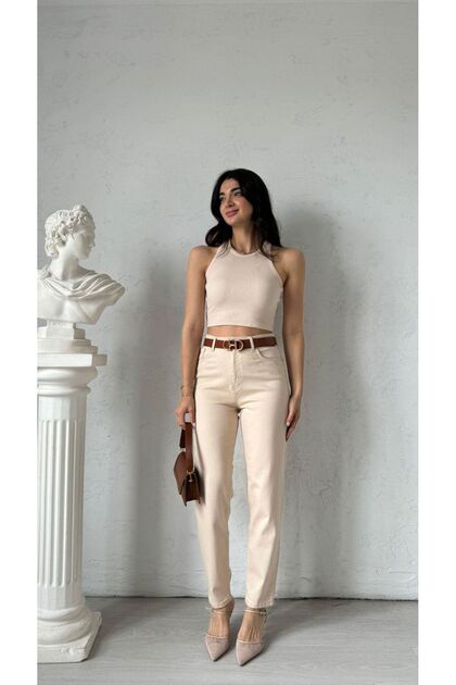 A.U.R.A >>>Women's High Belt Lycra Boyfrend Mom Jeans (S.T.R.A.I.G.H.T F.İ.T)
