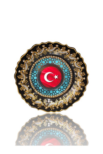 Ay Yıldızlı Türk Bayraklı Dekoratif Çini Tabak