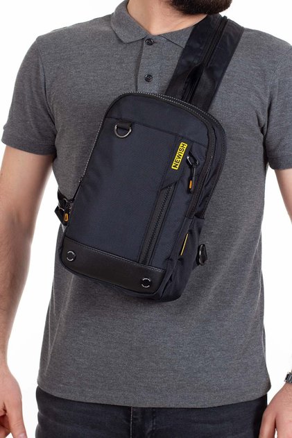 Men's Fabric Cross Chest and Shoulder Bag - Black - Yellow