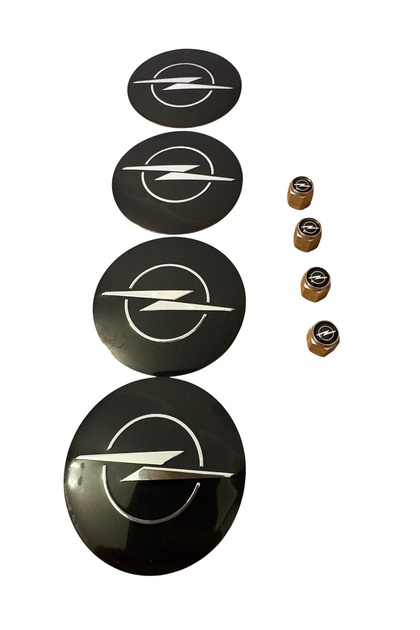 Opel aluminum material 4 piece wheel hub and 4 piece metal valve cap set