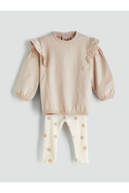 Crew Neck Long Sleeve Baby Girl Sweatshirt and Leggings 2-Piece Set (W5)