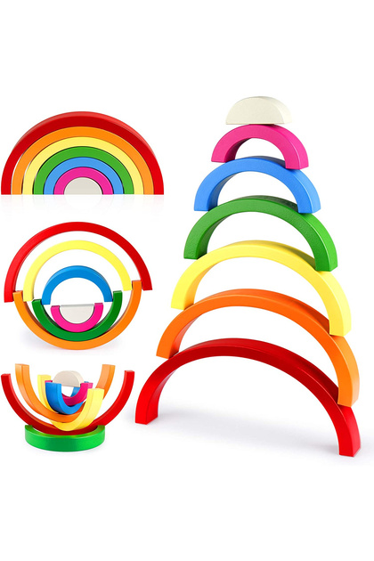 Joc curcubeu din lemn, Montessori, 7 piese