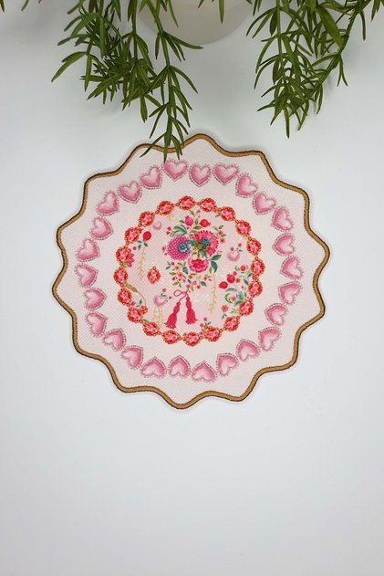 Love Bloom Heart Colorful Floral Pink Embroidery Edge Cocktail Napkin 1 Piece