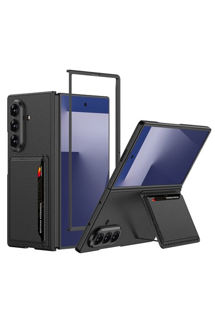 Case for Samsung Galaxy Z Fold 7 Back Surface Credit Card Holder Section Fingerprint Free Artificial Leather Cover