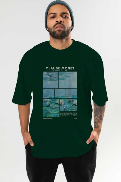 Claude Monet Front Printed Green Oversized T-Shirt Men Women Crew Neck Cotton t Shirt