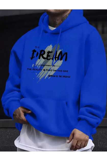The Dream Bridge Printed Hooded Pocket Wool Inside Cobalt blue Sweatshirt