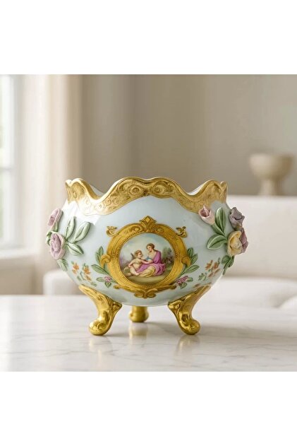 Zuccara Maison El İşçiliği Altın Yaldızlı Porselen Dekoratif Kase