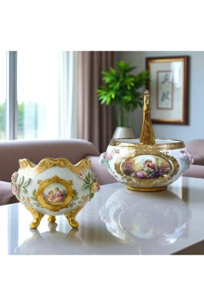 Zuccara Maison El İşçiliği Altın Yaldızlı Porselen Dekoratif Kase