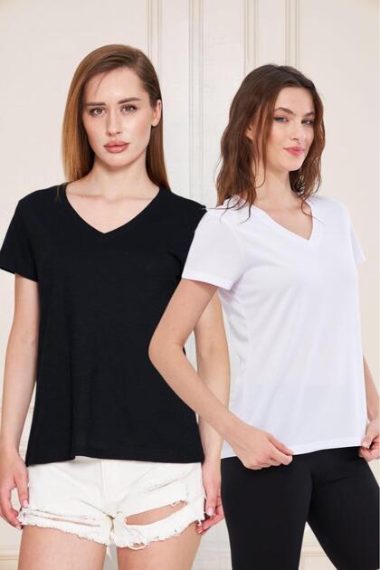 v yaka kısa kol t shirt