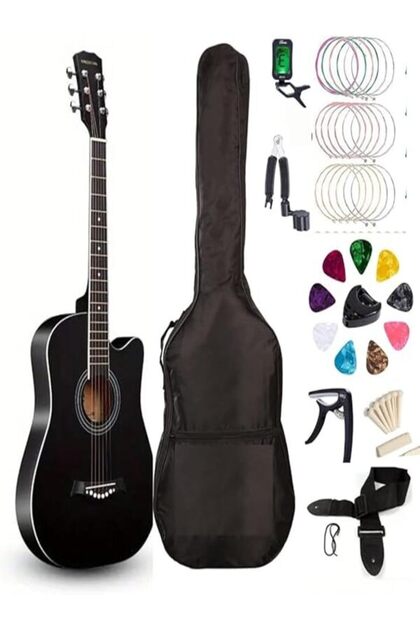 Rock Out in Style: Black Acoustic Guitar for Beginners Complete Starter Kit (BLACK)