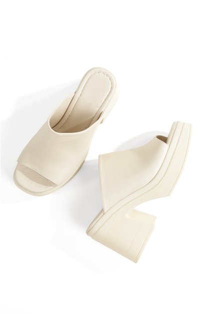 Forela Off-White Genuine Leather Thick Sole High Platform Slippers