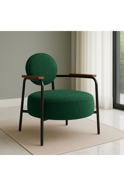 Venüs Metal Ayaklı Modern Berjer Koltuk - Soft Kumaşlı, Renk Seçenekli, 60x60 cm YEŞİL