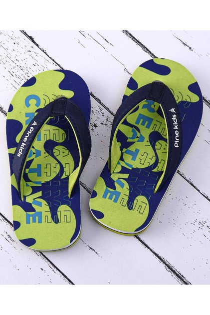 Pine Kids Slip On Flip Flops with Text Print - Navy Blue