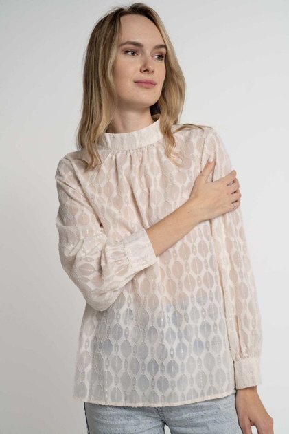 Women's Long Sleeve Sheer Blouse with High Neck