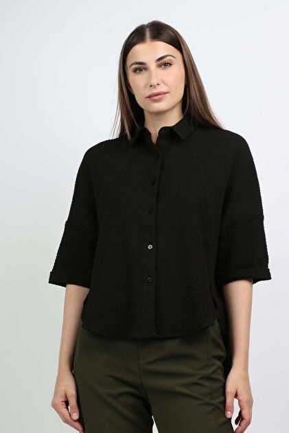 Women's Solid Front Button 3/4 Sleeve Blouse