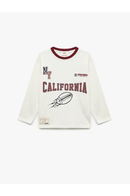 Printed Long Sleeve Crew Neck Cotton T-Shirt