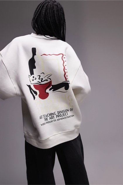 Unisex Oversize Sweatshirt Art Project Artistic Printed White – Crew Neck, 3 Thread Raster Printing