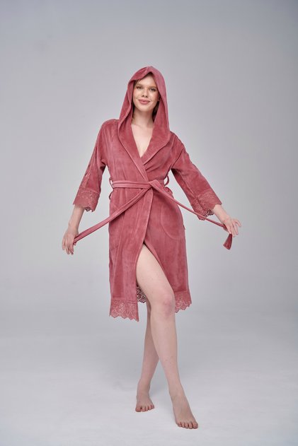 Elegant Stylish Lace Niki Velvet Bamboo Cotton Dressing Gown