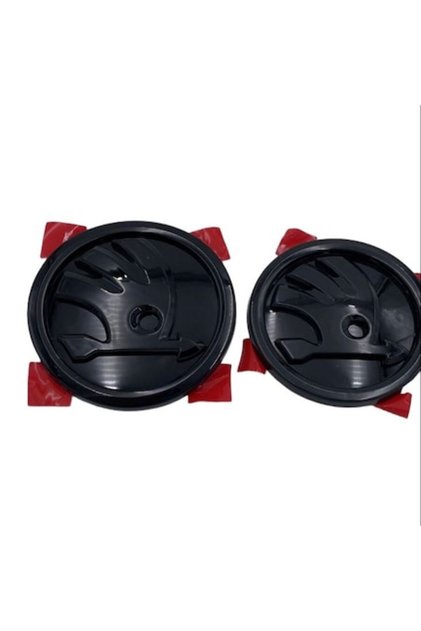 Set doua embleme capota/portbagaj negru lucios pentru Skoda Octavia Superb Fabia Rapid Kodiaq 80mm 9