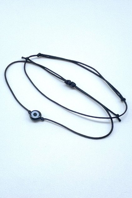 Minimalblack Glass Evil Eye Beaded Black String Simple Men's Bracelet Set (2 Pieces)