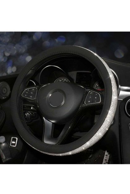 Car Black Bling Steering Wheel Cover,Leather Diamond Steering Wheel Cover with Crystal Rhinestones