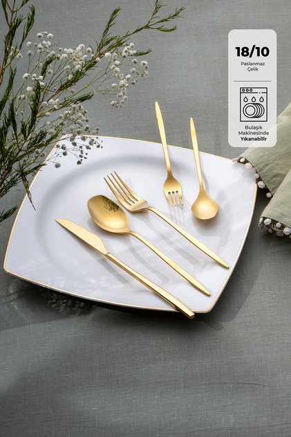 Alisa 30 Parça 6 Kişilik Parlak Gold Kutulu Çatal Kaşık Bıçak Takımı