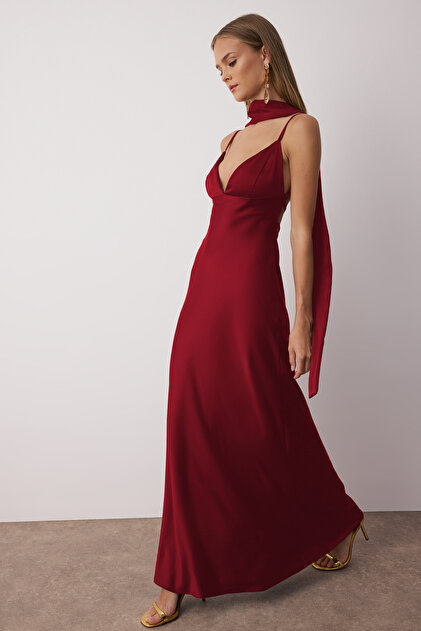 Trendyol Collection Red Shawl Detail Satin Woven Maxi Evening Dress Night Homecoming Dress Tprss25El00312- Trendyol Trendyol Collection Red Shawl Detail Satin Woven Maxi Evening Dress Night Homecoming Dress Tprss25El00312- Trendyol