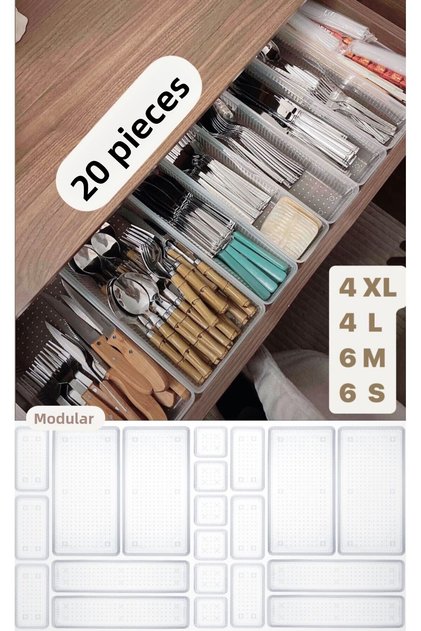 Bade 20 Piece Set Modular Kitchen Drawer Cutlery Organizer