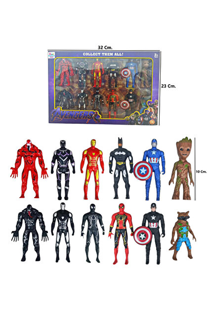 Brother Toys 12'li Süper Kahraman Seti Örümcek Adam Hulk Kara