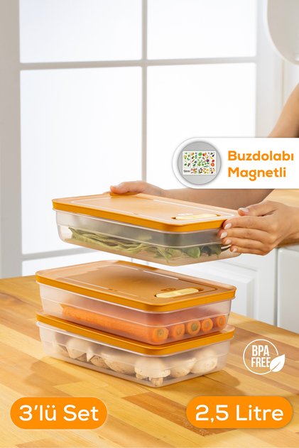 3-Piece Adjustable Vegetable and Fruit Storage Container Orange 2.5 Liter