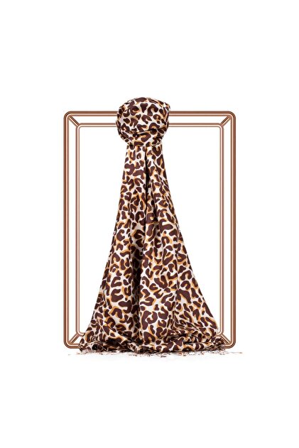 Leopard Patterned Silk Shawl 02452-Brown