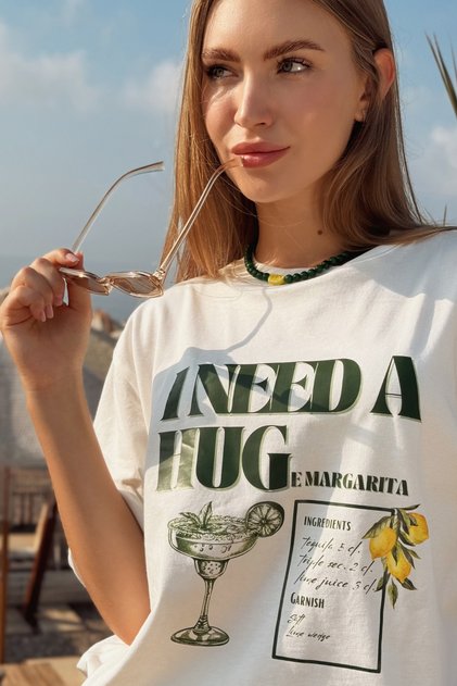 Unisex Oversized 100% Cotton Printed T-Shirt Margarita Ecru