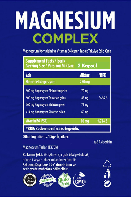 Yuxelvit Magnezyum Kompleks (Glisinat-Malat-Taurat-Sitrat-Vitamin