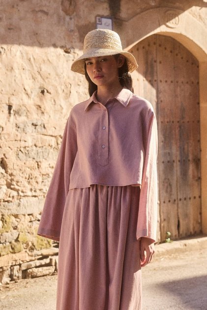 Dusty Pink Cotton Linen Shirt with Stitching Details
