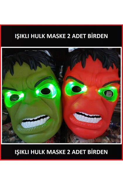 HULK MASKE SETİ 2 ADET BİRDEN GÖZLERİ PARLAK IŞIKLI 1 KIRMIZI + 1 YEŞİL HULK HOGAN