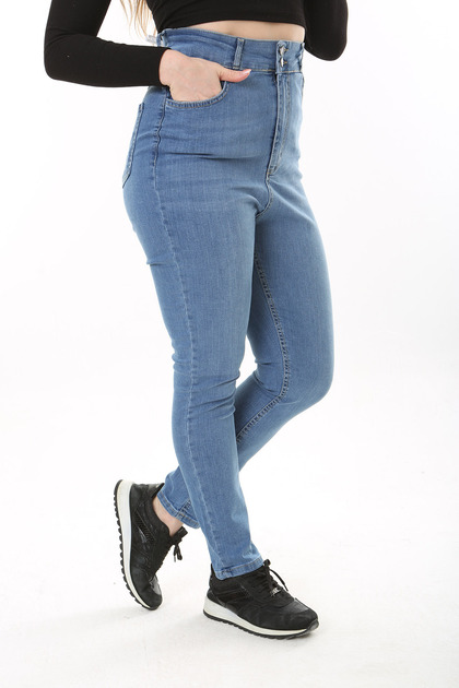 Women's Plus Size Blue Extra High Waist Skinny Lycra 5 Pocket Jeans Pants 65N37642