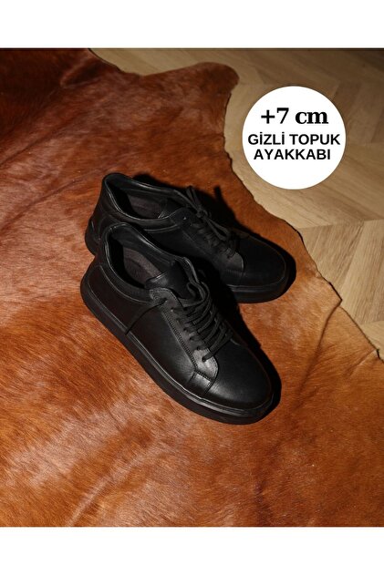 TEEN IDOLS　LP+7インチ Lorvenzo SİYAH DERİ SNEAKER +7 CM BOY UZATAN (Gizli Taban