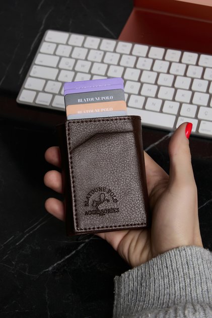 Astakos Protected Brown Automatic Mechanism Anti-Theft Money Compartment Card Holder Wallet