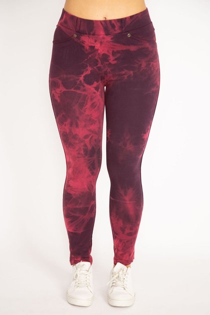Women's Large Size Fujya Tie Dye Patterned Leggings with Front Ornamental Pocket and Back Pocket 65n34865