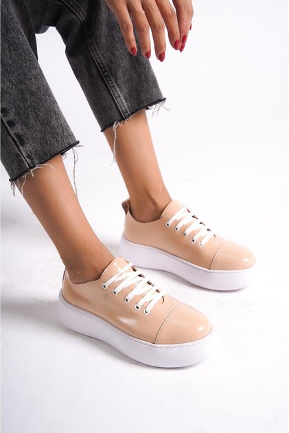 Genuine Leather Mb6304-Pr Women's Thick Sole Powder Patent Leather Sneaker & Sports Shoes