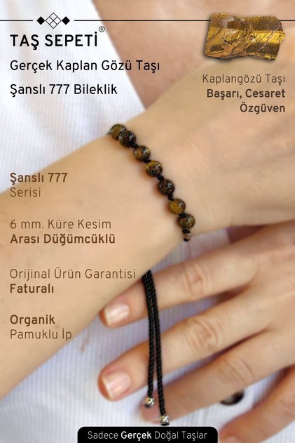 777 Lucky Series, Genuine Tiger Eye Natural Stone, Unisex Lucky Bracelet.