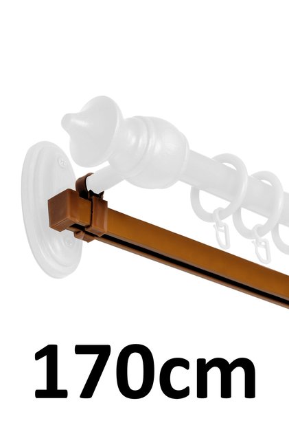 Rustik Askısı İçin 170cm Açık Kahve (Meşe) Alüminyum Ray (19mm) Tekli Korniş Plastik Kelepçe Kapak