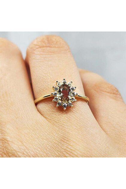 1,05CT Zultanit 0,30CT Pırlanta(Signty) Taşlı Anturajlı Vintage Tasarım Modern 925 Ayar Gümüş Yüzük