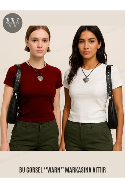 Women's 2-Piece Burgundy-White Crew Neck Lycra Short Sleeve Body Crop T-Shirt